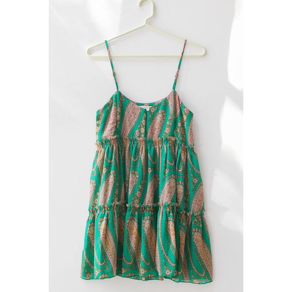 Urban Outfitters Rory Printed Chiffon Mini Dress paisley Green small - Picture 1 of 14
